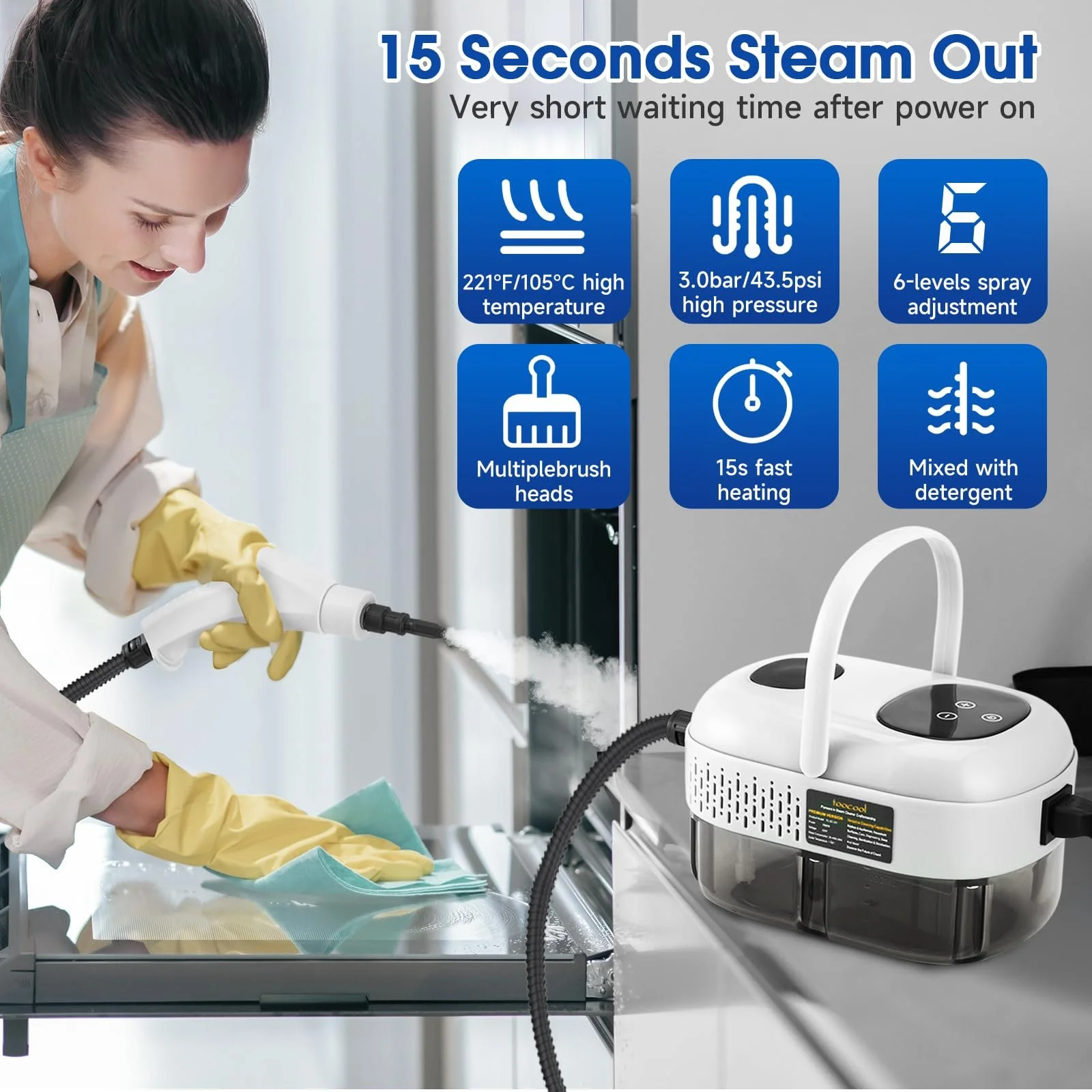 Пароочисник ручний 2500W 1100 мл 3Bar Білий, фото №2 Пароочисник ручний 2500W 1100 мл 3Bar Білий, фото №2