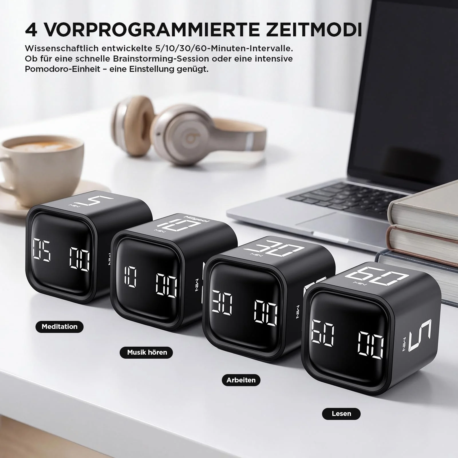 Таймер с гравитационным датчиком Milgeo Pomodoro Cube черный, фото №3 Таймер с гравитационным датчиком Milgeo Pomodoro Cube черный, фото №3