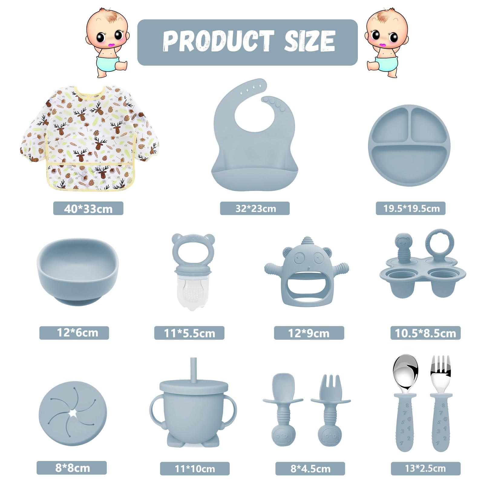 Набор детской посуды Bizcasa Силиконовый, 14 предметов: тарелка, миска, вилка, фрутница, контейнер для заморозки детского пюре, прорезыватель, без BPA, фото №3 Набор детской посуды Bizcasa Силиконовый, 14 предметов: тарелка, миска, вилка, фрутница, контейнер для заморозки детского пюре, прорезыватель, без BPA, фото №3