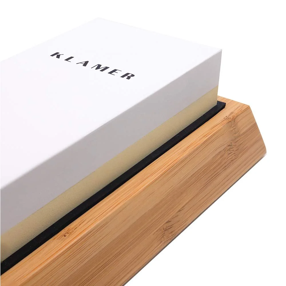 Точильний камінь для ножів KLAMER 1000/6000 грит двосторонній з нековзною бамбуковою основою, фото №2