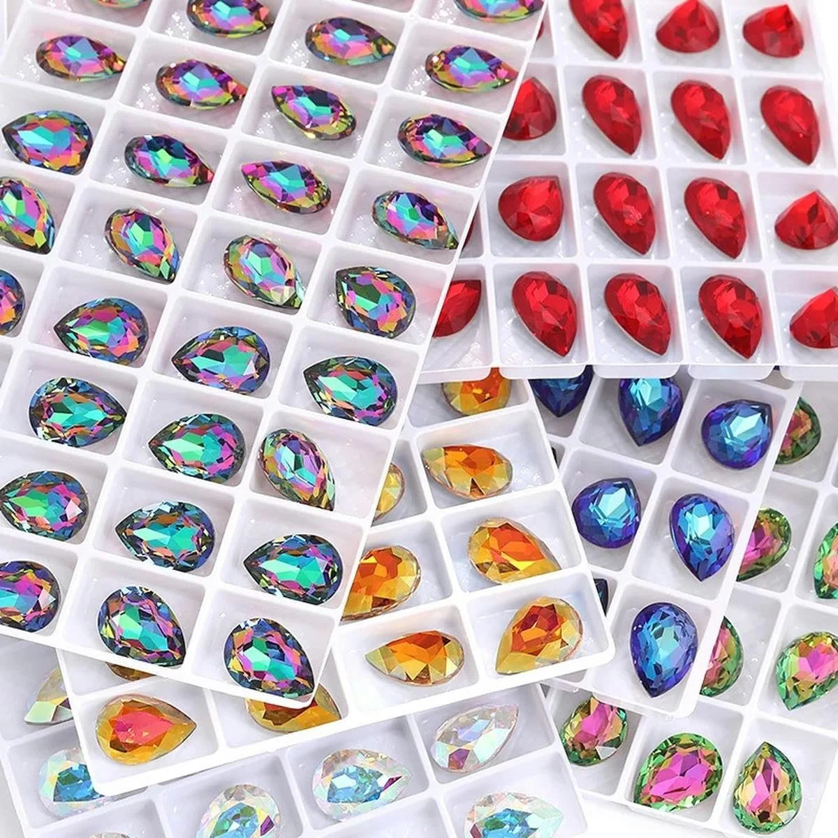 Кришталеві блискітки різних розмірів, блискучі перлини, фіолетовий, 13 x 18 мм, 24 шт, фото №6