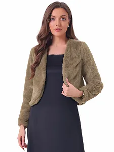 Болеро Allegra K из искусственного меха с длинными рукавами, открытое спереди - Фото 1