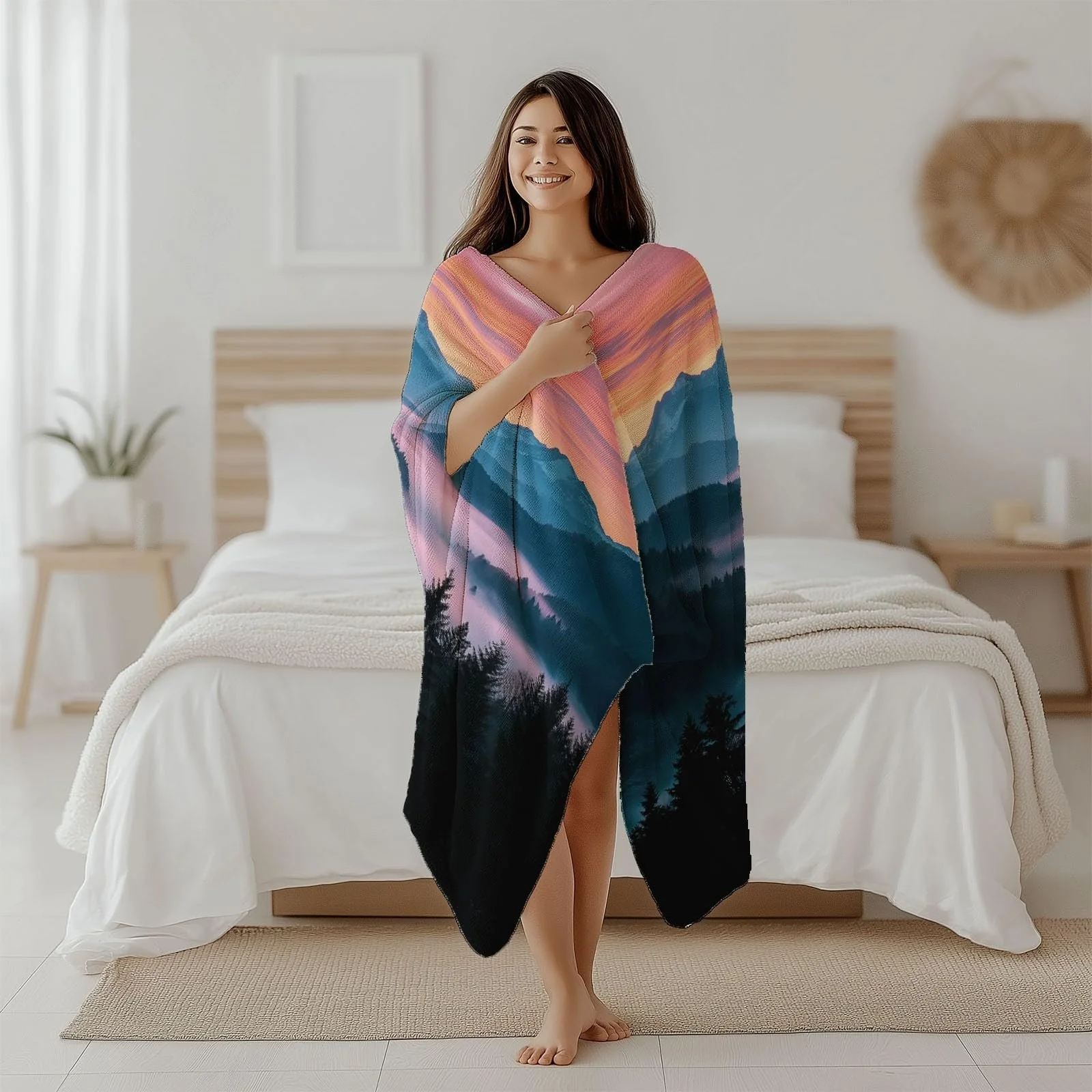 Покривало Флісова Пухнаста Гори на Заході Сонця, фото №5