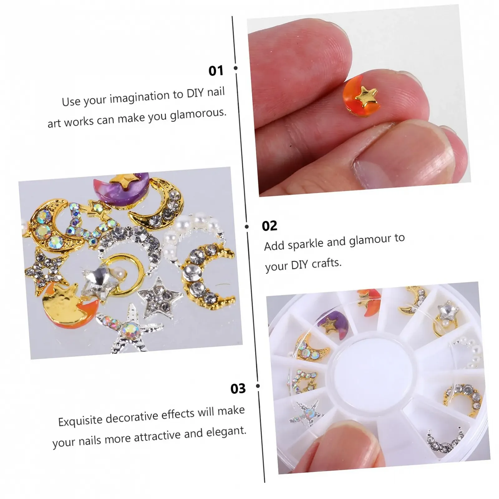 Діаманти для манікюру WOONEKY, 1наклейки для нігтів, заклепки, золоті, фото №5