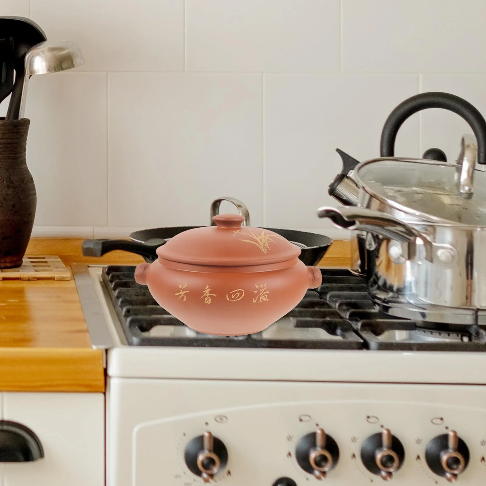 Кастрюля-пароварка VALICLUD керамическая термостойкая с крышкой для овощей и мяса, фото №6