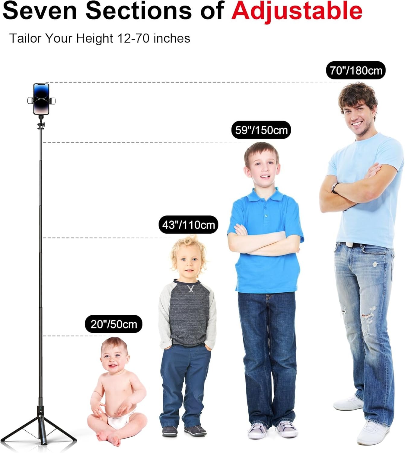 Гібридний штатив-селфіпалиця ASHINER P100D з LED-підсвічуванням та Bluetooth-пультом Чорний, фото №2