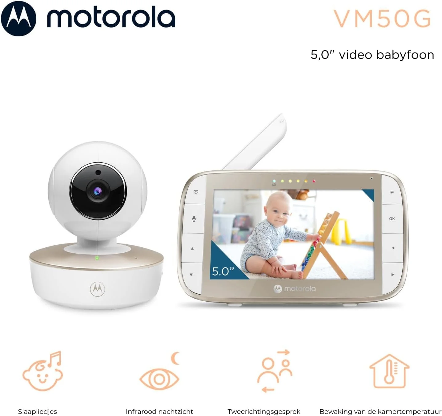 Дитяча відеоняня з монітором 5'' Motorola VM50G Wi-Fi Біло-золотий, фото №3