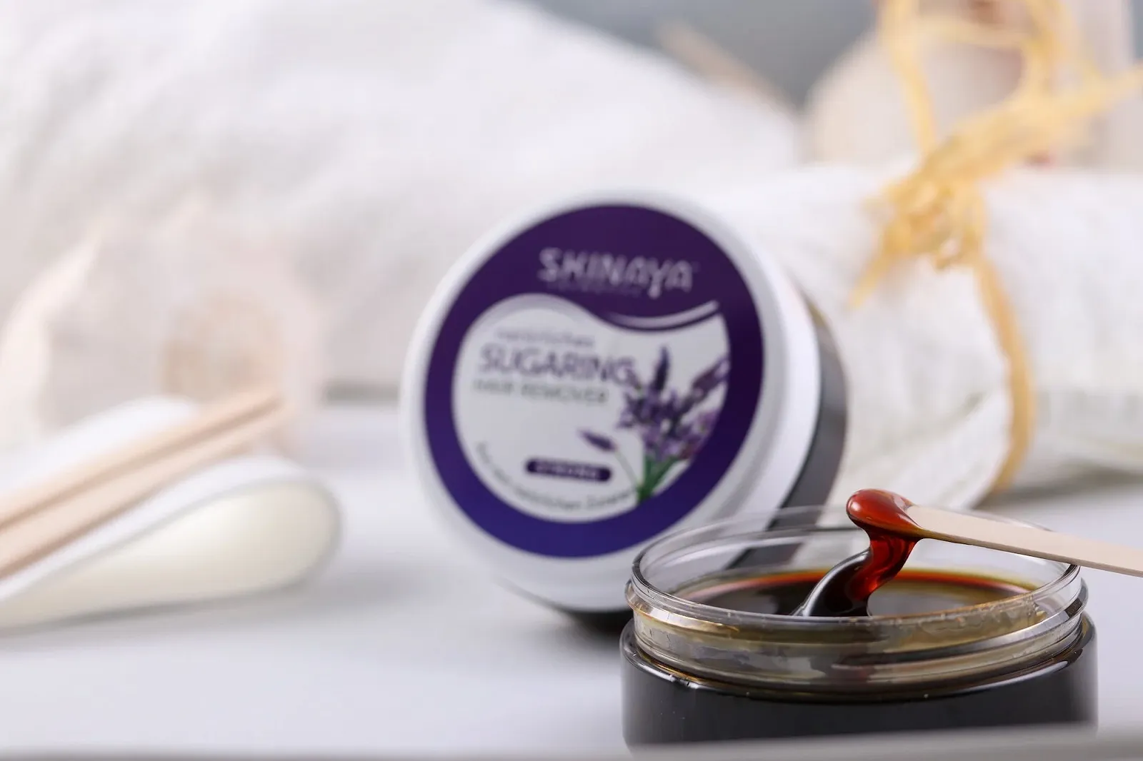 Набір для шугарингу Skinaya Premium цукрова паста Лаванда 300 г 15 смужок 5 шпателів, фото №4