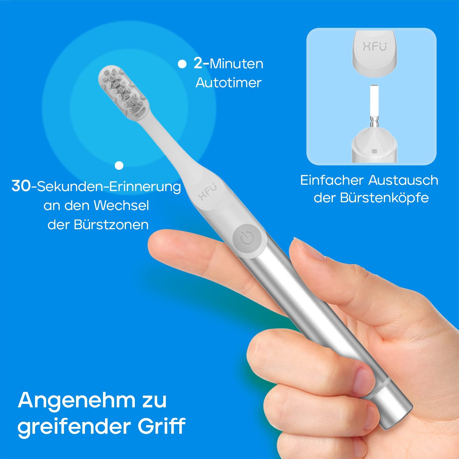 Електрична звукова зубна щітка Seago SG-2102 2 режими 24000 вібрацій на хвилину Silver, фото №5