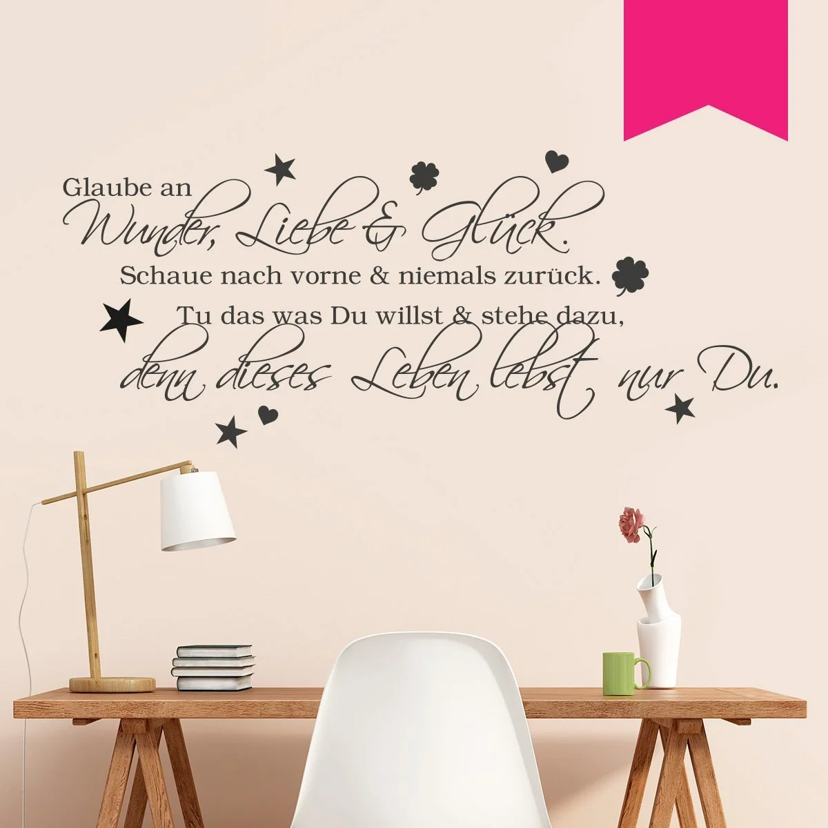Наклейка на стену Wandkings Glaube an Wunder Немецкий текст 50 x 21 см Розовая, фото №1