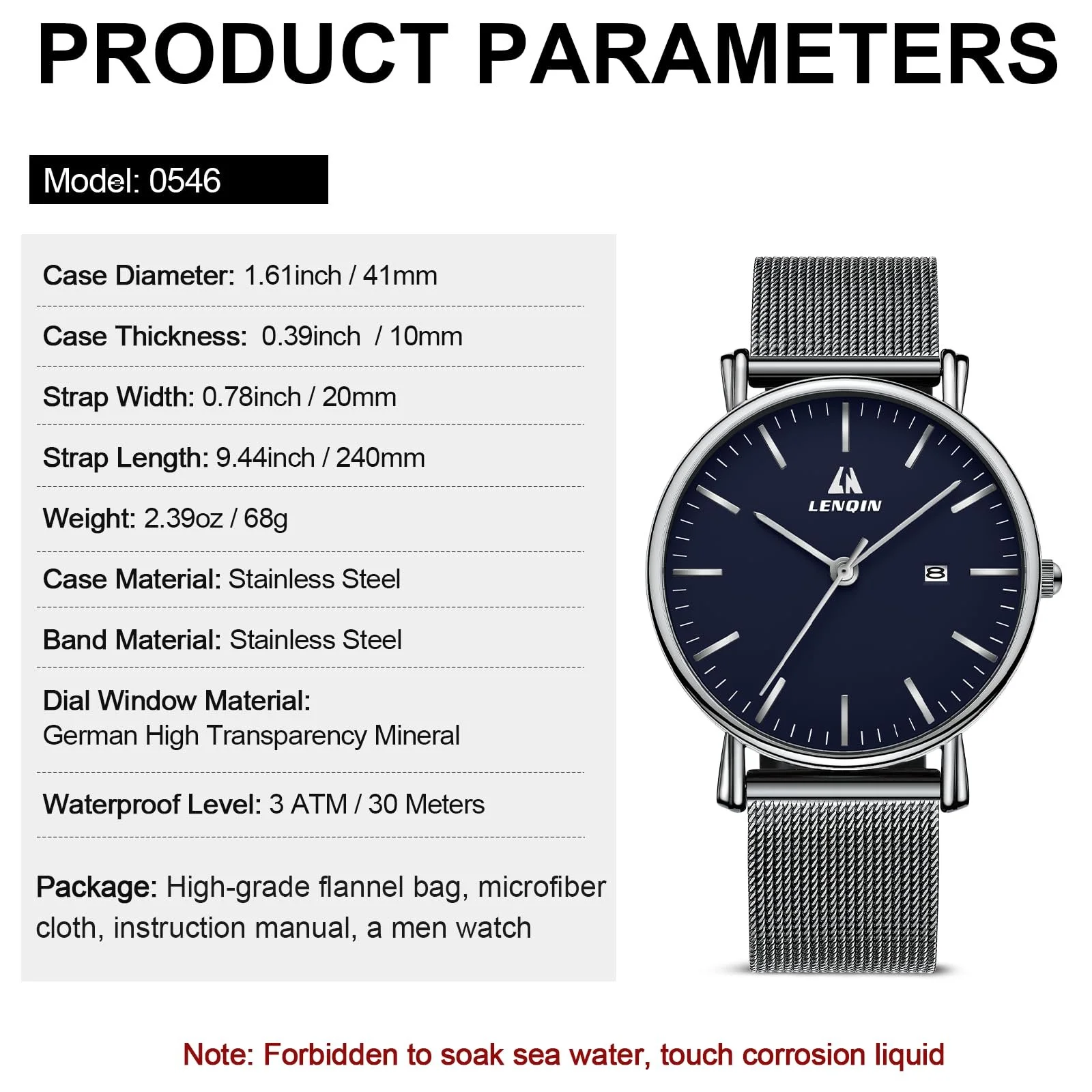 Часы LN LENQIN Мужские из нержавеющей стали 30M Водонепроницаемые Аналоговые Кварцевые Серебряные Синие Классические, фото №8 Часы LN LENQIN Мужские из нержавеющей стали 30M Водонепроницаемые Аналоговые Кварцевые Серебряные Синие Классические, фото №8