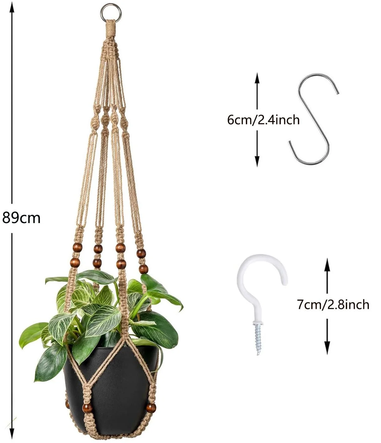 Держатель для вазонов FonVan макраме хлопковая веревка с крючками 89 см Коричневый, фото №2
