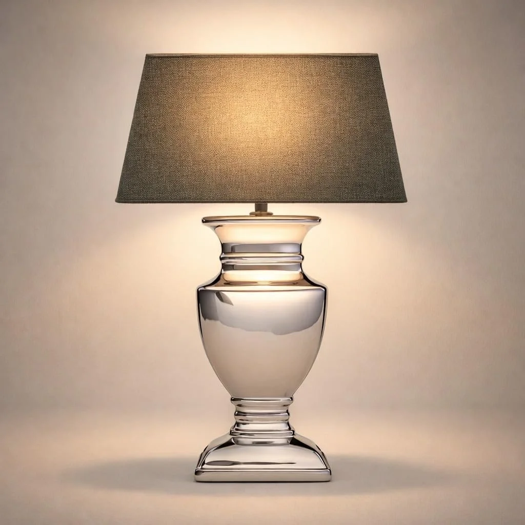 Настільна лампа Ceramic Silver Base Grey Fabric Shade 35 см, фото №9