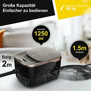 Пароочисник 1500 Вт, ручний пристрій, 1250 мл з 9 аксесуарами для оббивки меблів synthetic.ua - Фото 1