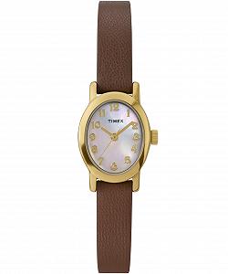 Женские часы Timex Main Street 18 мм, коричневый кожаный браслет, перламутровый циферблат, золотой корпус TW2W82500 - Фото 1