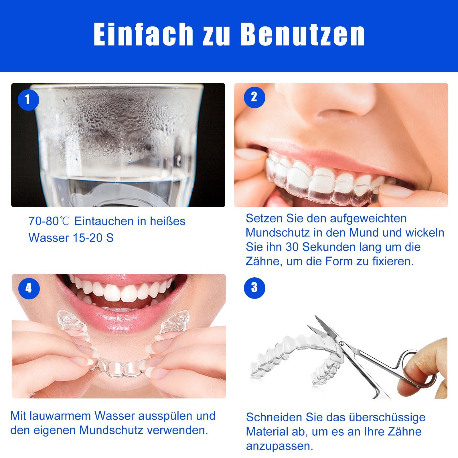 Нічна шина від бруксизму, набір з 4, 2 розміри, багаторазова, гнучка, без BPA, фото №6