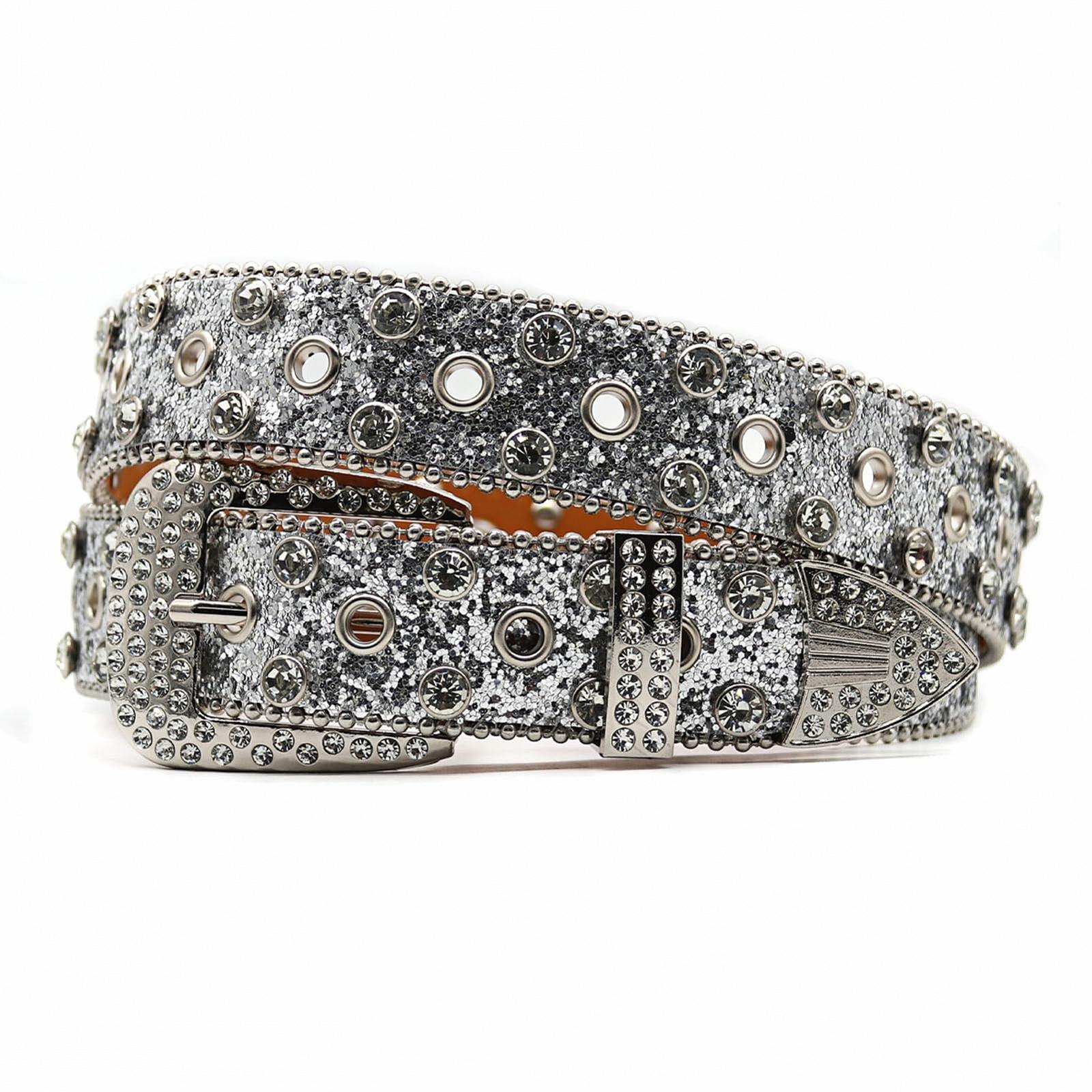Ремінь Bling Rivet зі стразами для чоловіків та жінок, Натуральна шкіра (105 см, талія: 35 дюймів, Silver01), фото №1