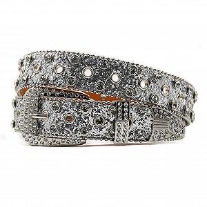 Ремінь Bling Rivet зі стразами для чоловіків та жінок, Натуральна шкіра (105 см, талія: 35 дюймів, Silver01) - Фото 1
