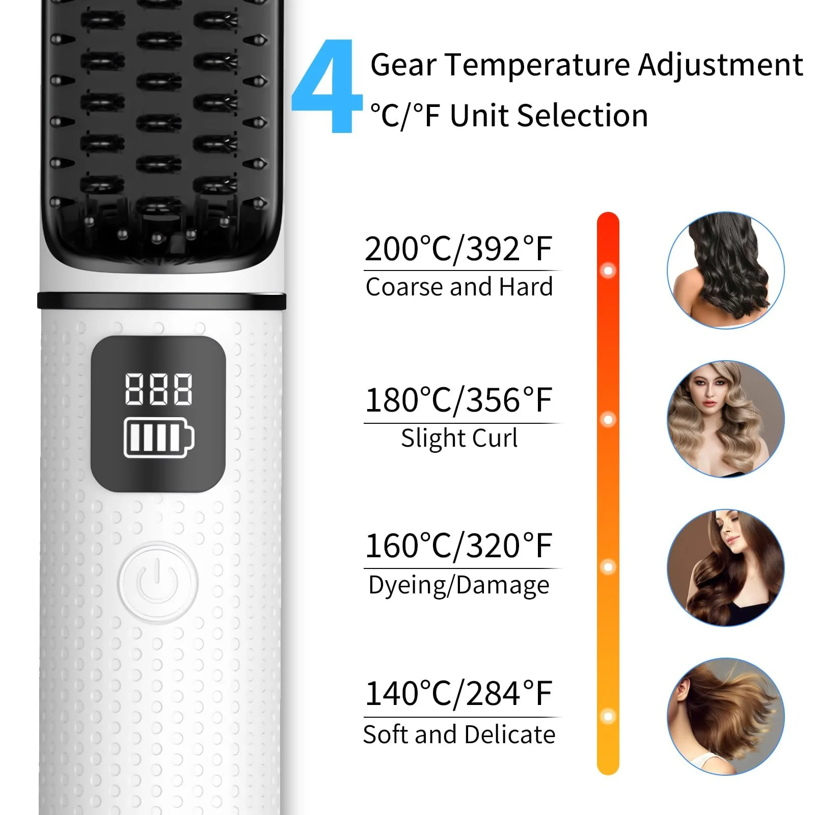 Бездротова щітка-випрямляч для волосся OBEST Mini 4 температурні режими 140°C - 200°C, фото №2 Бездротова щітка-випрямляч для волосся OBEST Mini 4 температурні режими 140°C - 200°C, фото №2