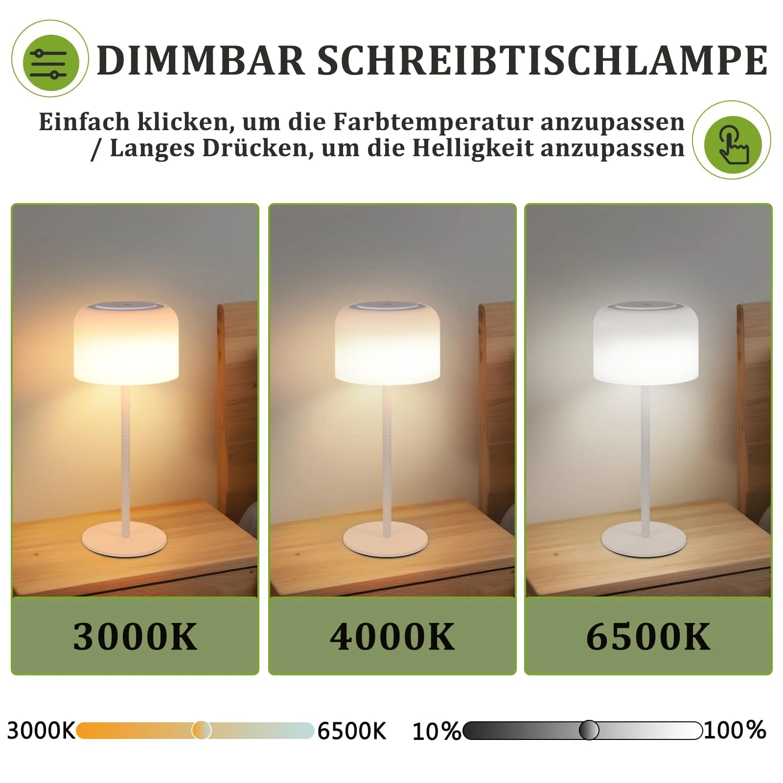 Настільна лампа Homefire Бездротова LED Акумуляторна USB-C 3 колірні температури Димована Водонепроникна Сенсорна, фото №4