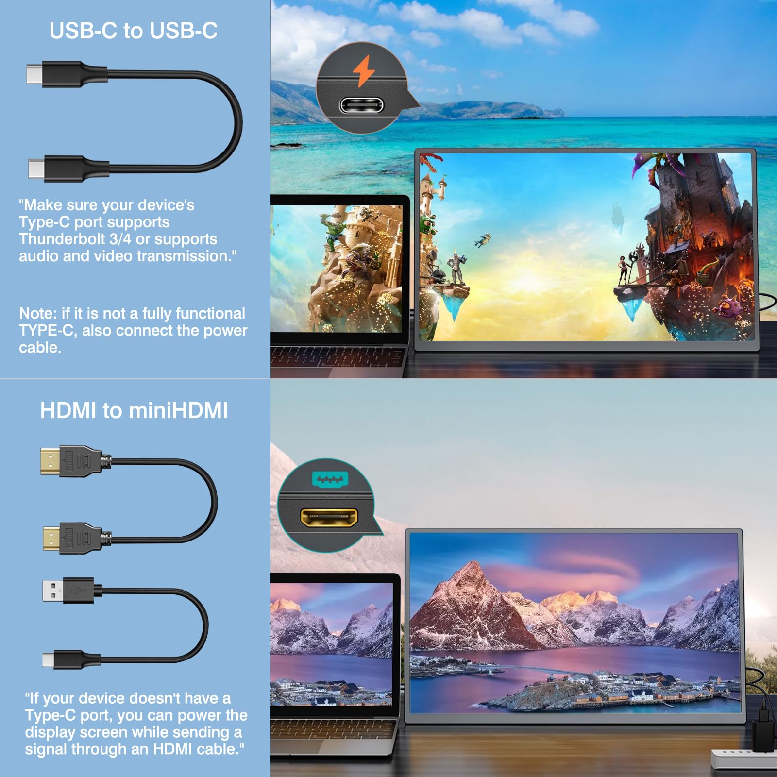 Портативный монитор 18.5 дюймов 120Hz 1080P 100% sRGB FHD HDR USB HDMI с VESA ультратонкий, фото №4