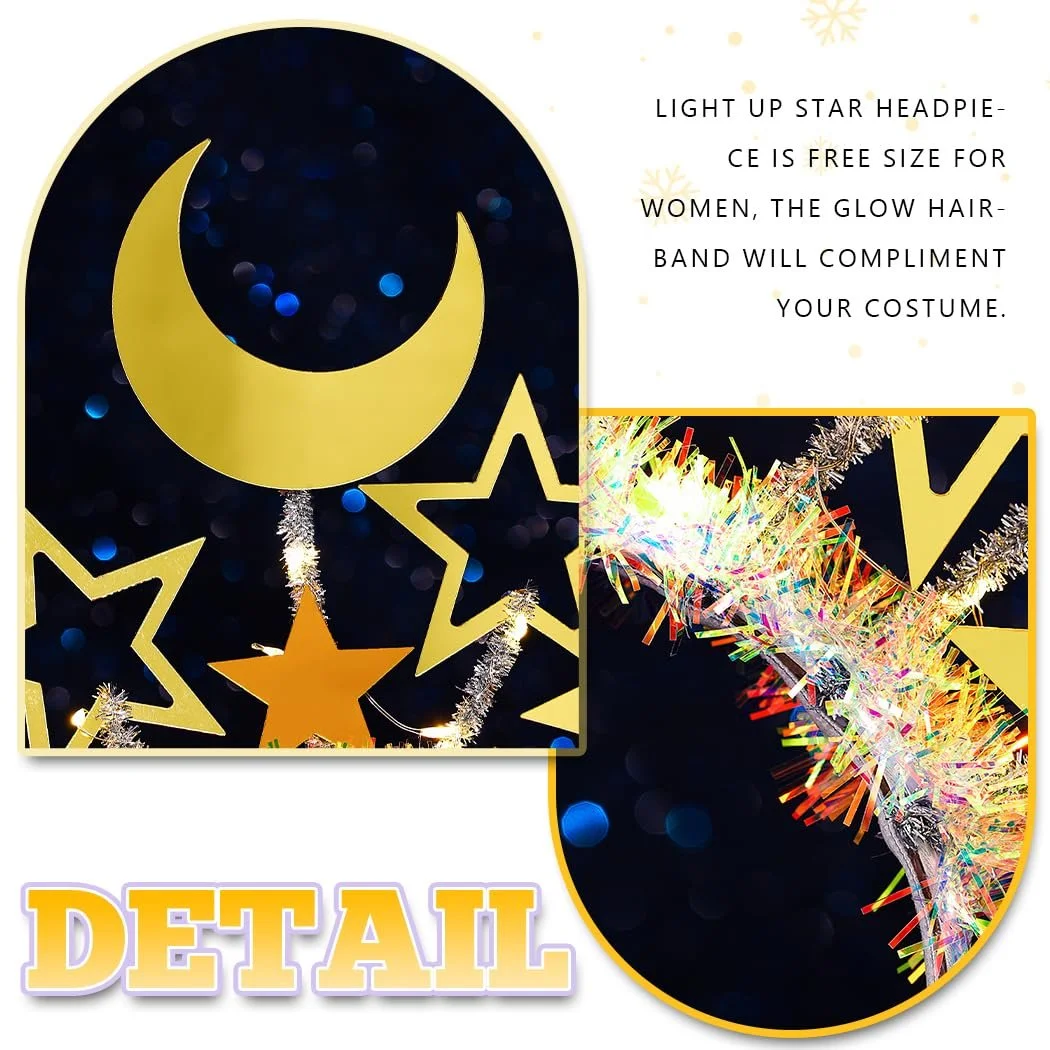 Обруч для волосся Зірка, Золотий LED, фото №5