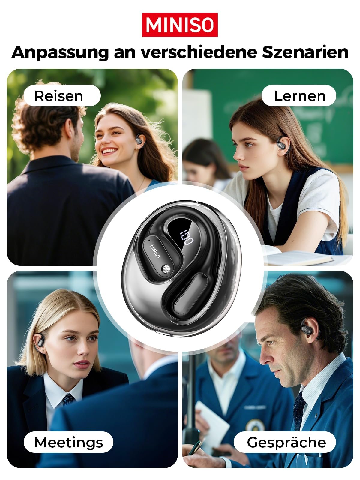 Навушники-перекладач MINISO MS190 AI, 3-в-1, 134 мови, 5 режимів перекладу, Bluetooth 6.0, 60 годин для навчання, фото №9
