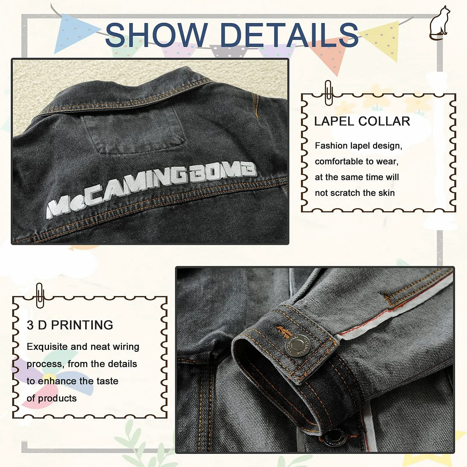 Джинсовая куртка L SERVER для мальчиков, детская, с длинными рукавами, переходная, весенняя, фото №5