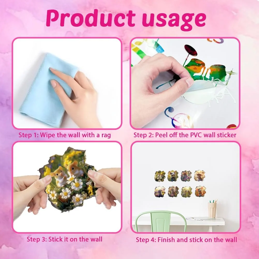 Наклейки на стіну SUPERDANT 3D Small Mouse and Flowers 8 шт., фото №6