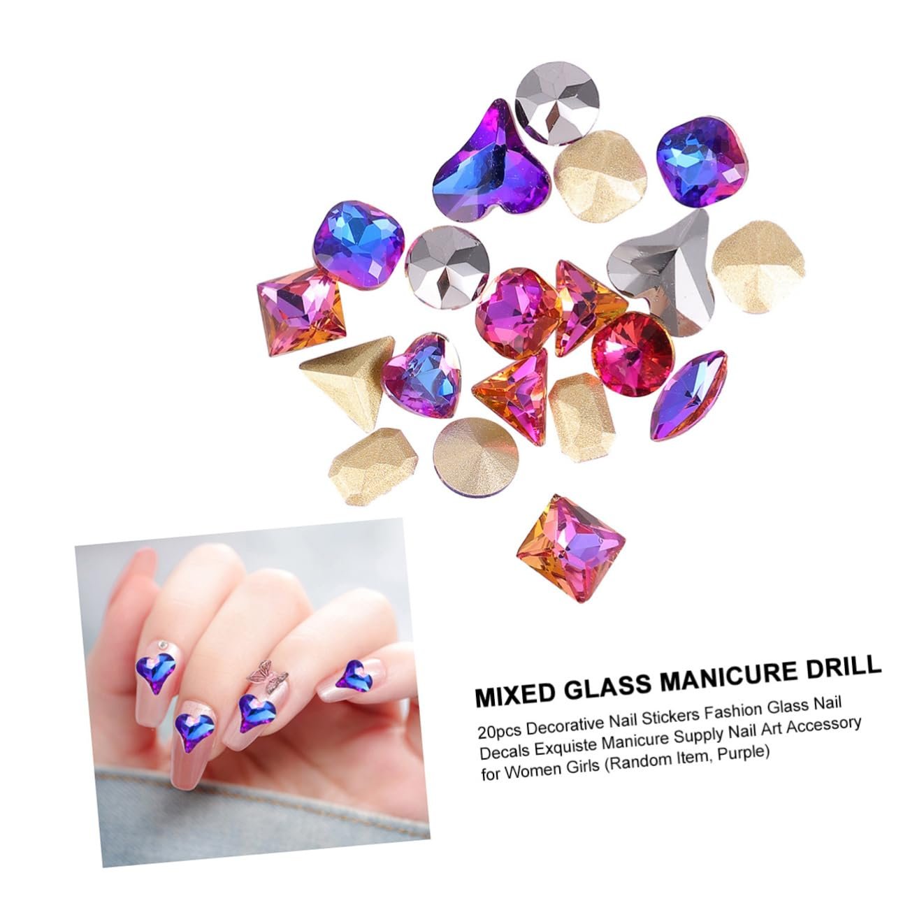 Наклейки FOMIYES 20 шт Декоративні Скляні наклейки Модні Прикраси для жінок та дівчат, випадковий колір, фіолетовий, фото №9