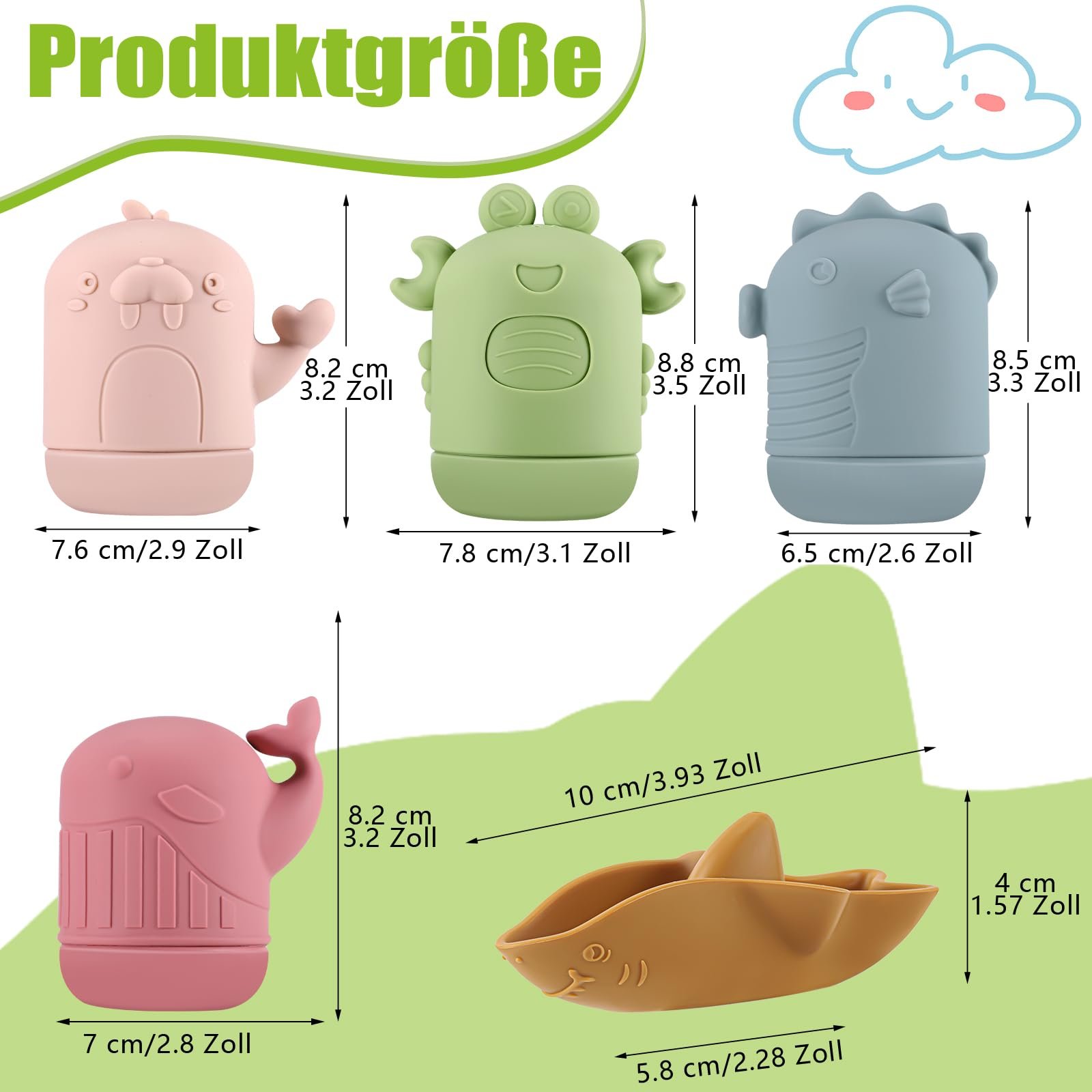Набор игрушек для ванны XREE 7 шт., силиконовая водяная., фото №2