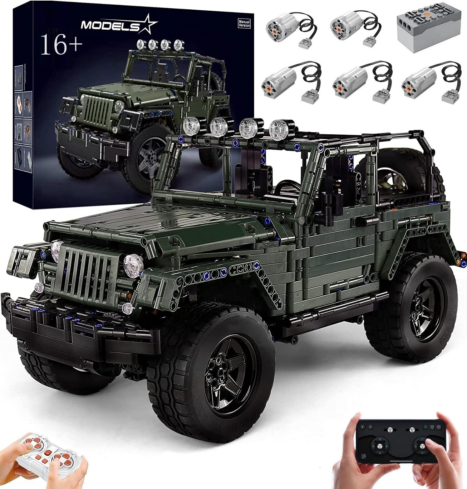 Технік для автомобіля Jeep Wrangler з набором двигунів 1:8 Великий набір моделей автомобілів 2078 штук блоків Jeep Wrangler, фото №1