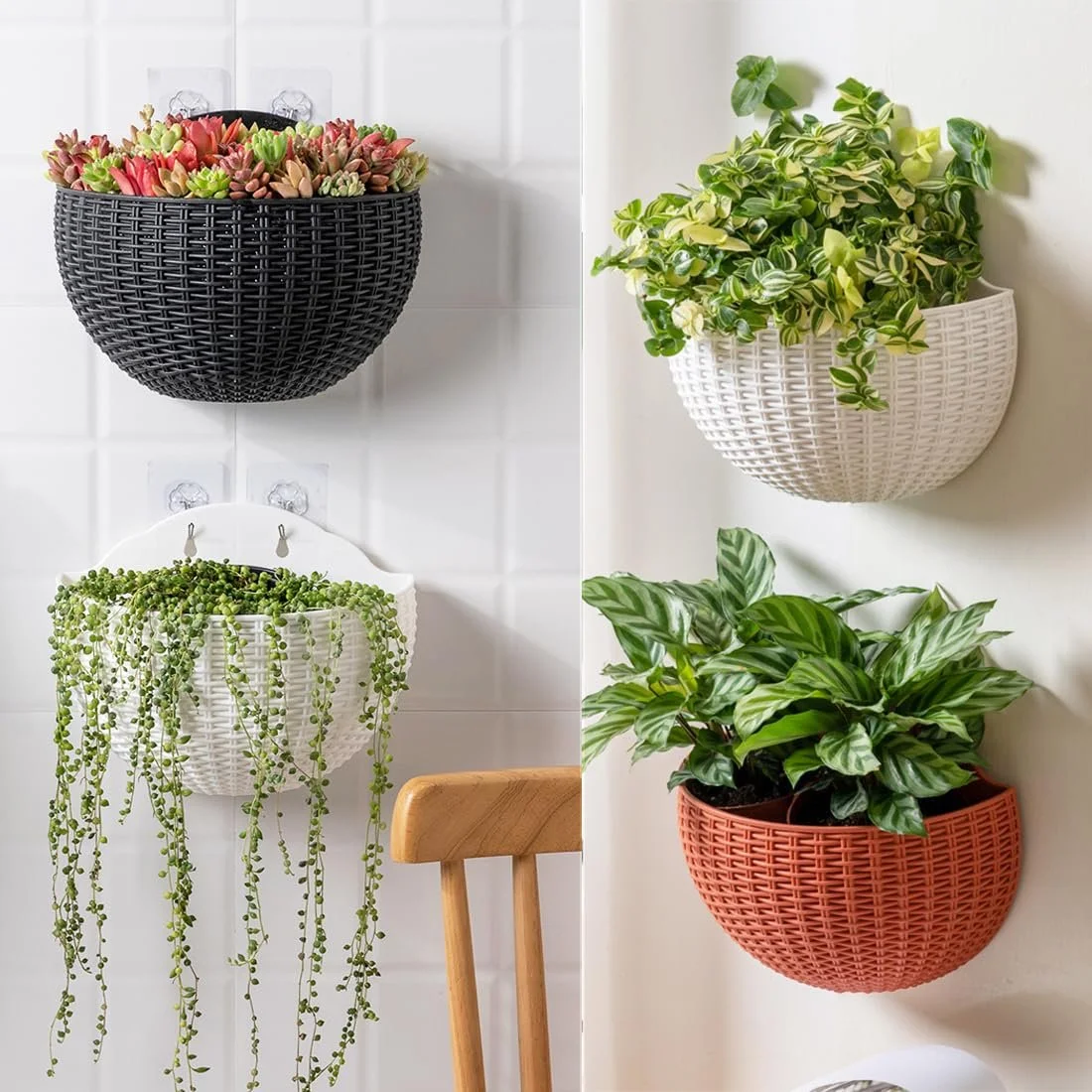 Настінне кашпо 2 шт. Пластик Напівкругле Білий, фото №6 Настінне кашпо 2 шт. Пластик Напівкругле Білий, фото №6