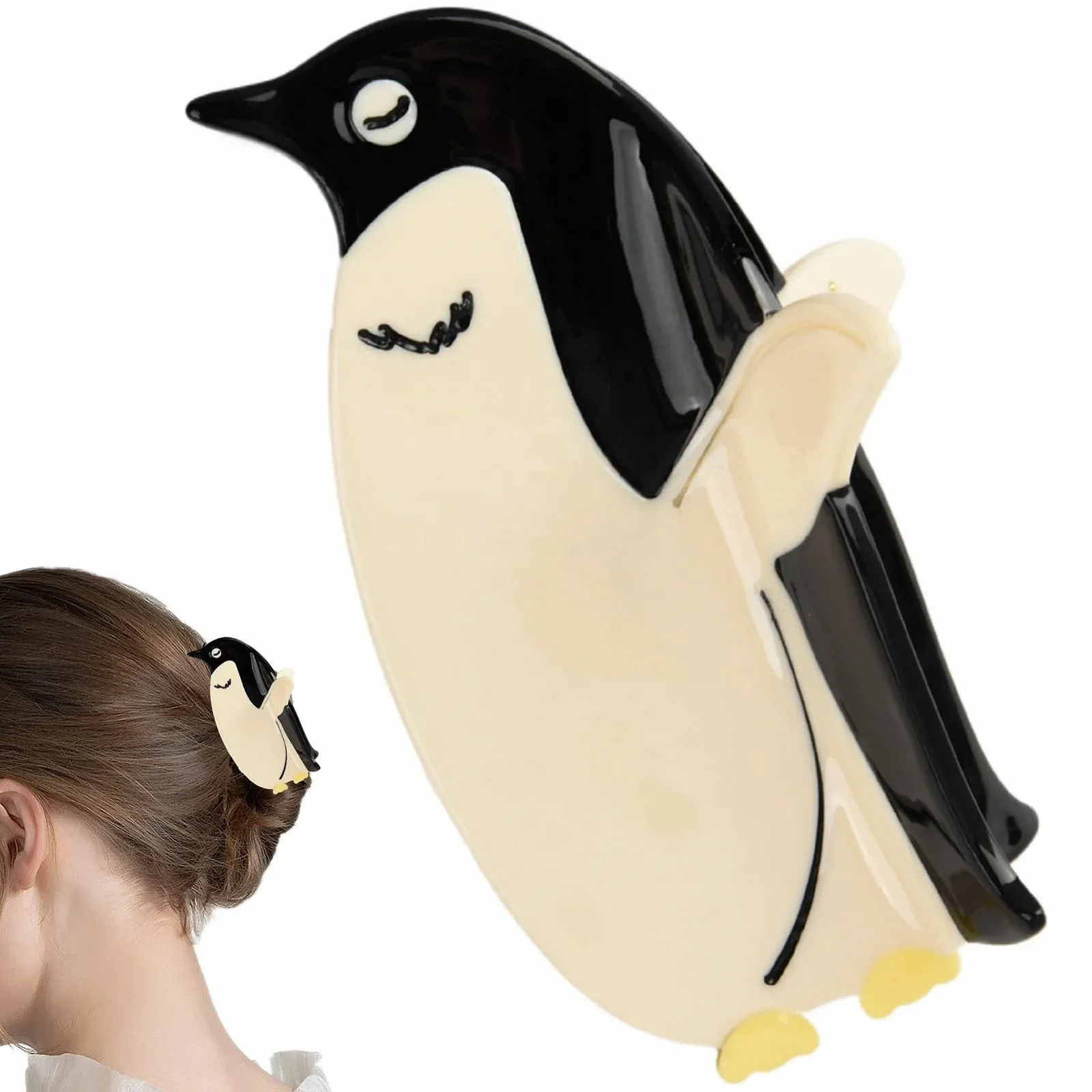 Заколки для волос в виде животных, в форме пингвина, аксессуар из ацетата, нескользящие стильные заколки, милая декоративная зажимная клипса для густых, тонких волос для отдыха, работы, для девушек и женщин, фото №1