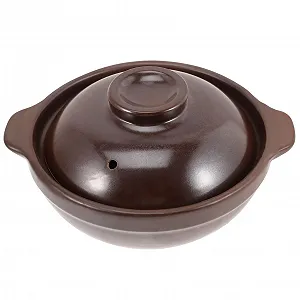 Кастрюля IMIKEYA керамическая с крышкой малая коричневая - Фото 1