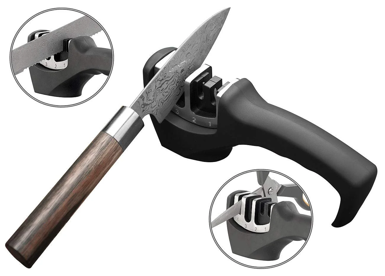 Точилка для ножів та ножиць Rosenstein & Söhne 4-ступінчаста, для сталевих та керамічних лез, для японських ножів Чорний, фото №2