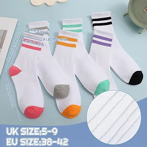 Носки теннисные женские 6 пар, 38-42, носки спортивные хлопковые разноцветные ретро теннисные спортивные носки в полоску synthetic.ua - Фото 1