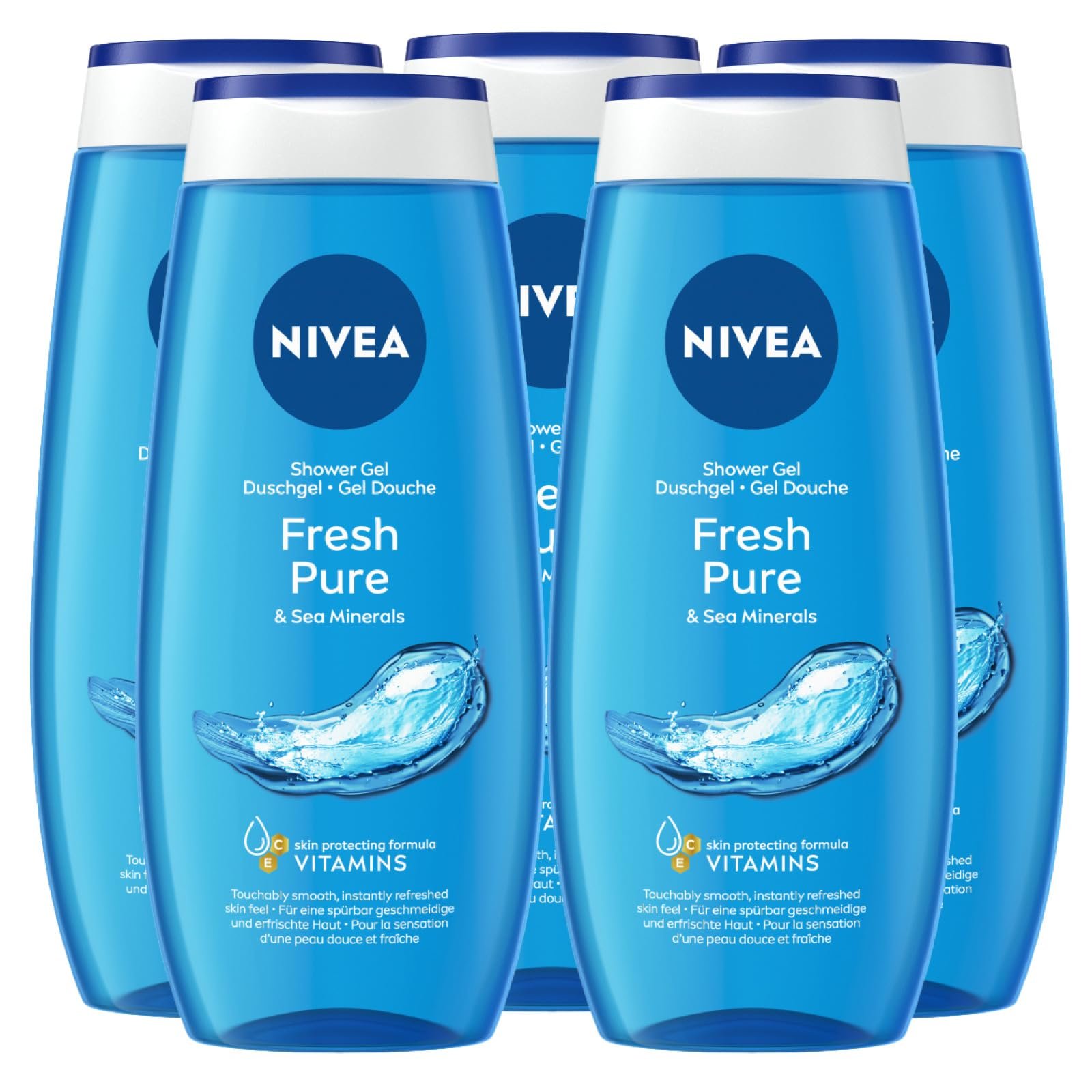 Гель для душа NIVEA Fresh Pure освежающий с морскими минералами 5 флаконов по 250 мл, фото №1