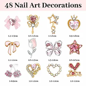 Набір прикрас для нігтів 48шт Прикраса для нігтів Серце Зірка Тюльпан Прикраса для нігтів Вишня 3D сплав synthetic.ua - Фото 1