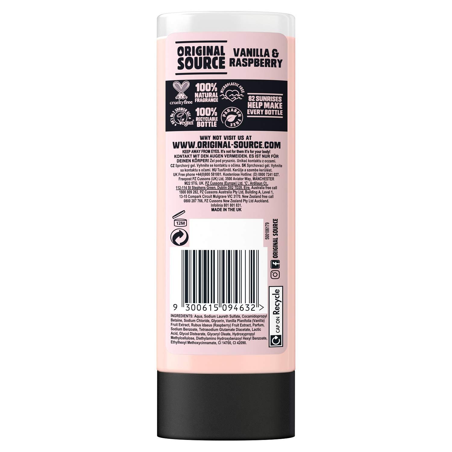 Гель для душа Original Source Ваниль и малина натуральный 6 x 500 мл, фото №2