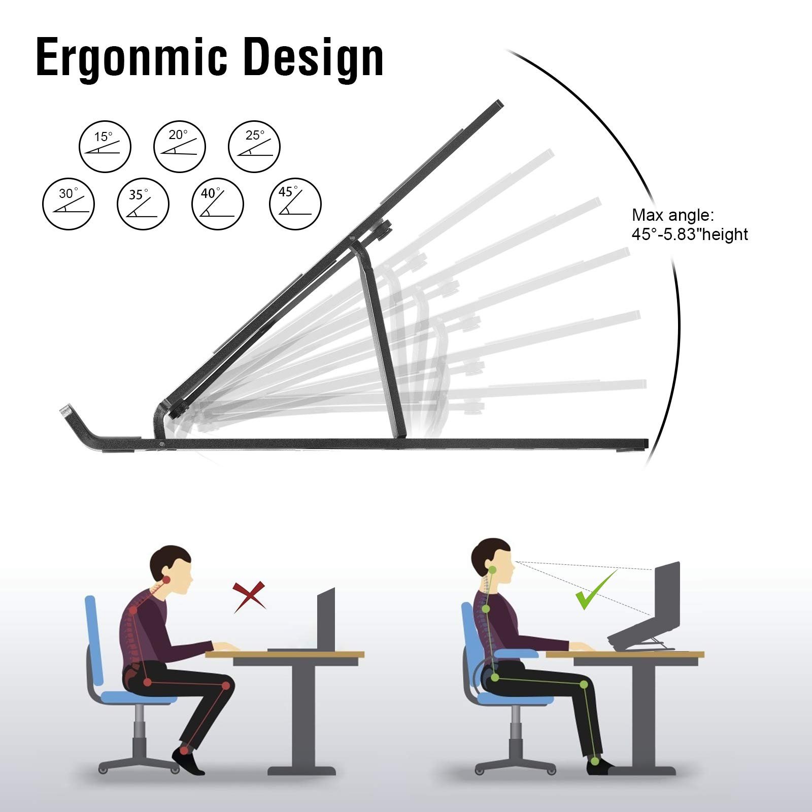 Підставка для ноутбука OUGE, регульована складна портативна з алюмінію, сумісна з MacBook Air Pro, HP, Dell, більшістю 10-15.6 дюймовими ноутбуками та планшетами, фото №3
