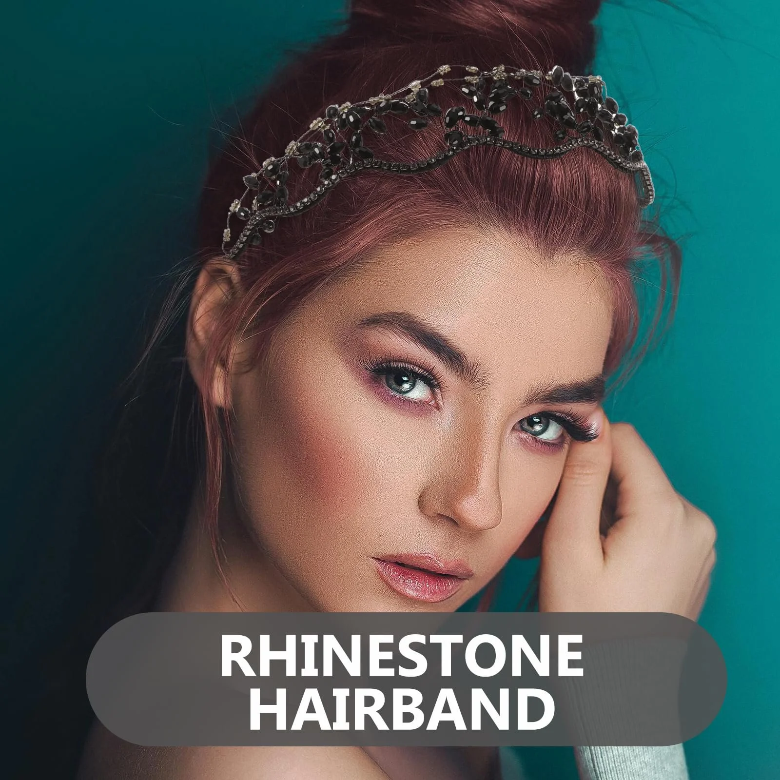 Обруч Lurrose Чорний з кристалами, перлами, фото №7