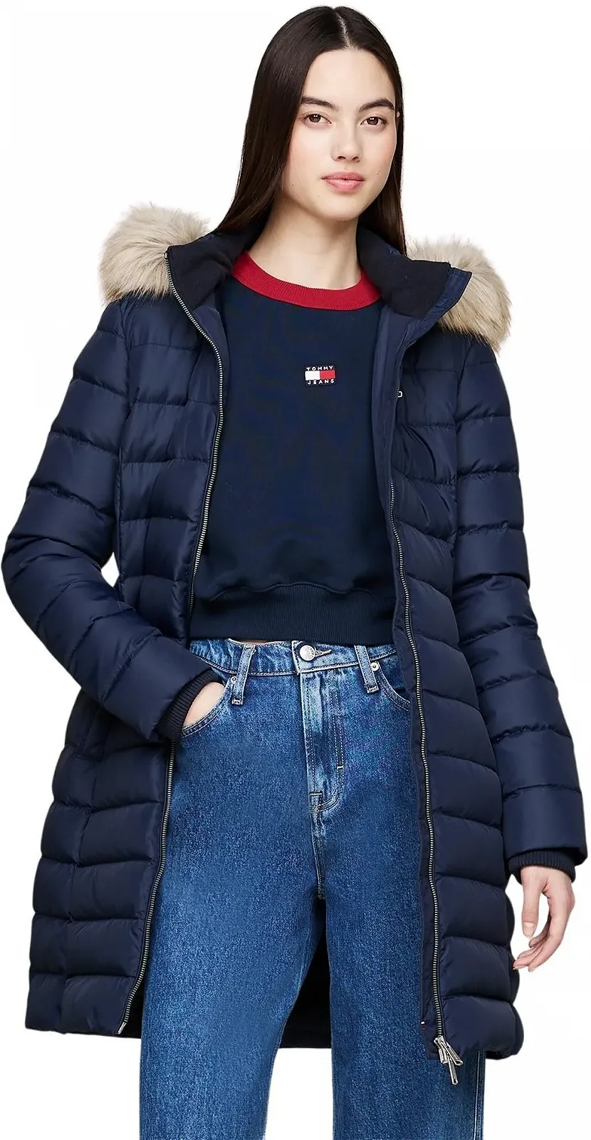Пуховик Tommy Jeans Essential Жіночий З капюшоном зі штучним хутром, фото №1 Пуховик Tommy Jeans Essential Жіночий З капюшоном зі штучним хутром, фото №1