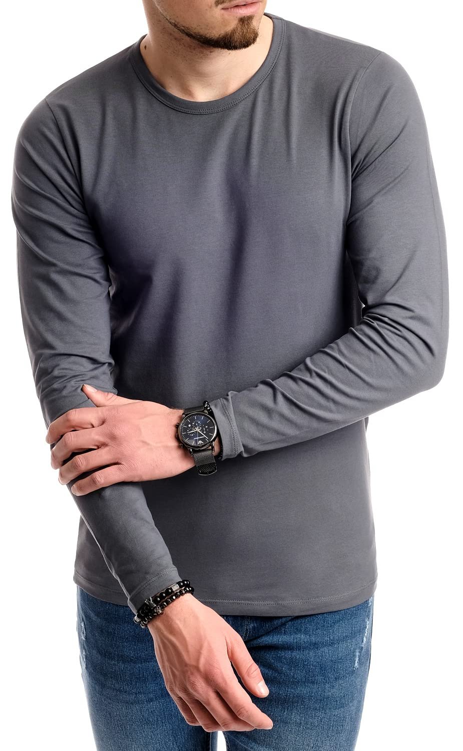 Комплект з 4 базових чоловічих лонгслівів Jack & Jones, з круглим вирізом, фото №3