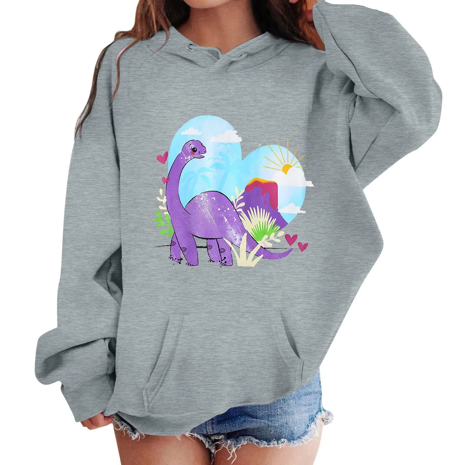 Худи для девочки с принтом динозавра, теплая флисовая кофта для игр, фото №3