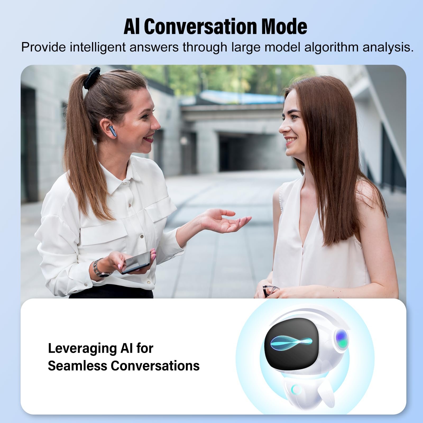 Навушники-перекладачі AI, 3-в-1 голосу 164 мовами з додатком, Bluetooth 5.3 для навчання, подорожей, темно-сині, фото №4