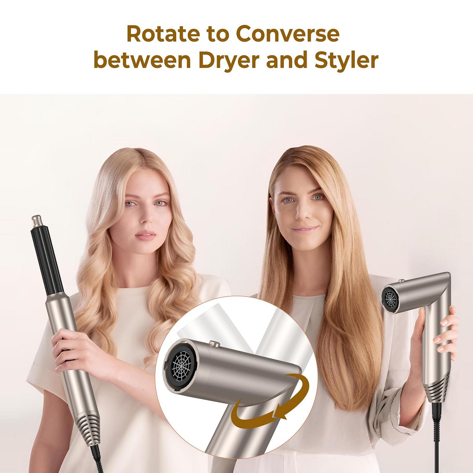 Мультистайлер UKLISS Airstyler 6-в-1 Фен-щетка Набор с плойкой, диффузором, щеткой для выпрямления, круглой щеткой 60000 об/мин Золотой, фото №8