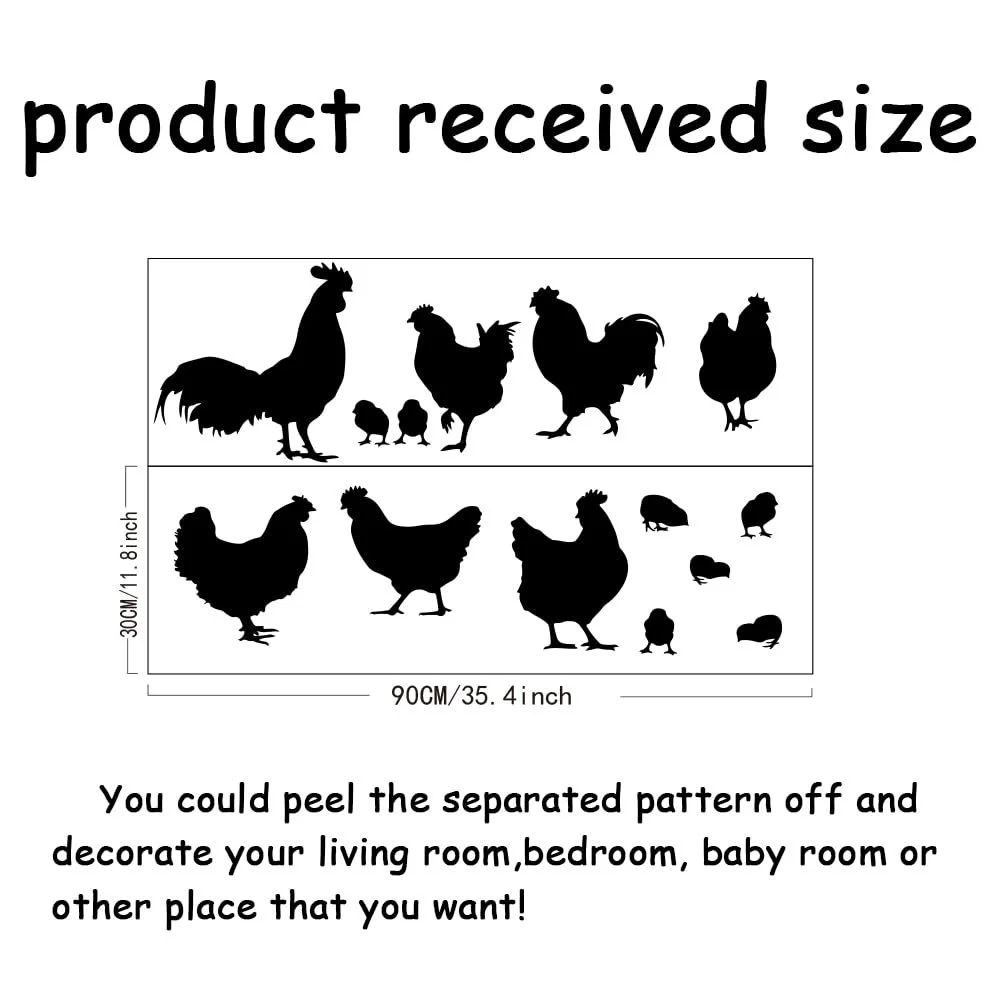 Наклейка на стіну SUPERDANT Chickens Poultry Silhouette вінілова самоклеюча Чорна 90x60 см, фото №2
