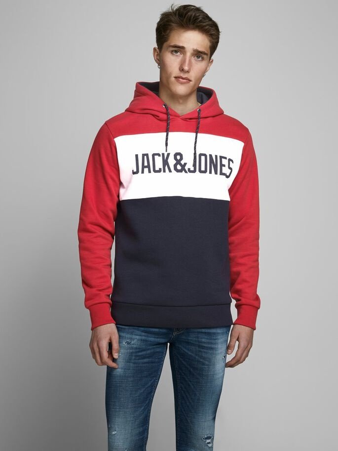 Свитшот Jack&Jones JJELOGO BLOCKING SWEAT HOOD NOOS 12172344 Красный, фото №1