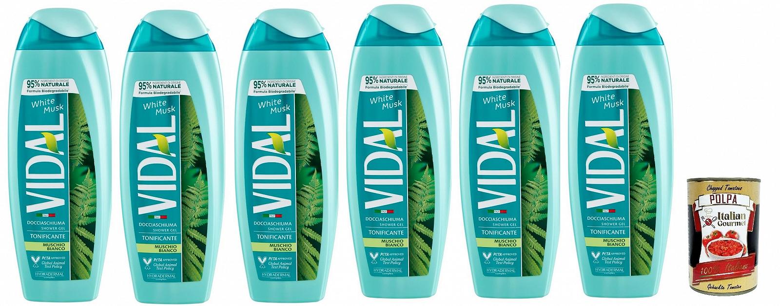 Гель для душу Vidal Docciagel muschio Bianco Білий мускус 6 x 250 мл + томати Italian Gourmet 400 гBase, фото №1